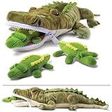 Prextex Kuscheltiere Plüsch-Krokodil mit 3 kleinen Plüsch-Baby-Krokodilen Plüsch-Alligator Plüschtiere Spieleset Krokodile