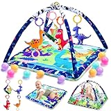 Dinosaurier Spielbogen Baby, 4 in 1 Spielmatte Baby mit Spielbogen Sensorisches Baby spielzeug Bälle Beißring Stofftier Buch, Baby Spielzeug 0-6 6-18 monate Geschenk für Neugeborene