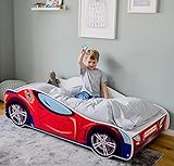 Kids Collective Autobett Kinderbett Jugendbett 70x140 | 80x160 mit Rausfallschutz | Kinder Spielbett Rennfahrer | von 3. bis 10. Lebensjahr