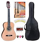 Classic Cantabile AS-861 Konzertgitarre 3/4 Starter-SET (akustische Klassikgitarre, geeignet für Kinder ab 8-11 Jahren, Tasche, Saiten, Noten, Plektren, Stimmpfeife) natur