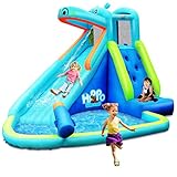 COSTWAY Hüpfburg aufblasbar, Wasserrutsche Aufblasbare Spielpool, Wasserspielcenter mit Rutsche, Wasserpark Planschbecken 350x300x225cm