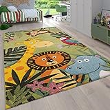 Paco Home Kinderzimmer Kinderteppich für Jungen mit Tier u. Dschungel Motiven Kurzflor, Grösse:200x290 cm, Farbe:Grün 5