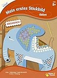 MAMMUT 161001 - Mein erstes Stickbild, Tiermotiv, Elefant, Komplettset mit Bildvorlage in Tierform, Nadel (Kunststoff), 5x Garn und Anleitung, Bastelset für Kinder ab 5 Jahre