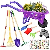 Aragallant Schubkarre für Kinder, 14-teiliges Kinder Schubkarre Garten Set mit Schaufel, Rechen, Gabel, Arbeitshandschuhen, Gartengeräte Kinderschubkarre mit Zubehör, Gartenwerkzeug Kindergartenset