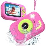 wasserdichte Kamera für Kinder, 48MP 1080P Kinderkamera Digitalkamera Unterwasser Kamera Kinder mit 2,4 Zoll Bildschirm 32GB-Karte Notfall-LED-Blitz, Geschenk für 3-12 Jahre Mädchen Jungen,Rosa