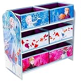 Worlds Apart Frozen Die Eiskönigin - Regal zur Spielzeugaufbewahrung mit sechs Kisten für Kinder, (Annäherungswerte): 63,5 cm (B) x 60 cm (H) x 30 cm (T), 471FZO