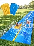 Sloosh Riesige Wasserrutsche, 30ft x 6ft/914,4 x 182,8 cm, Rasen-Wasserrutsche mit eingebautem Sprinkler und 2 aufblasbaren Rutschbrettern für Sommerpartys, Garten, Rasen und Außen-Wasserspiele