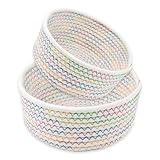 2er Set Aufbewahrungskorb Baumwollseil Geflochten runde körbchen organizer körbe Geflochte Aufbewahrungskorb für Badezimmer Wickeltisch Zubehör Flechtkorb Baumwolle Deko Kinderzimmer Spielzeug