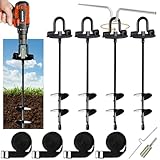 Bodenanker Trampolin, 4 Stück Trampolin Sicherungshaken, Bodenanker zum Eindrehen, Mit Verstellbarer -Gurt, Bohradapter,Drehhilfe, Heavy Duty Trampolin Anchor Kit für Zelte, Schaukeln, Vordächer.