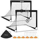 SONGMICS Fußballtor für Kinder, 2er Set, tragbar und faltbar, Garten, Park, Strand, Haltestangen aus Glasfaserstäben, schwarz SZQ422B01
