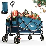 Portal Bollerwagen faltbar XXL Große Ladefläche 120kg belastbar Handwagen mit Getränkehalter Seitentasche Transportwagen Leiterwagen klappbar Strandwagen Faltwagen für Garten Camping Festival