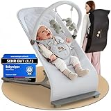 BärenTatze Babywippe Neugeborene ab Geburt, Ergonomisch, Höhenverstellbar mit Spielbogen und Aufbewahrungstasche, Babyschaukel, Baby-Bouncer, Swing, Wiege, Rocker | Graues Steppmuster
