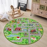 Capslpad Kinder Spielmatte ø120cm Rutschfeste Kinderteppich Spielmatte für Spielzeugautos Waschbar Stadt Straßen Kinder Spielteppich Interaktives Auto Teppich für Kinder Spielzimmer Schlafzimmer Dekor