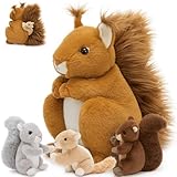 MorisMos 4 stücke Eichhörnchen Kuscheltier XXL Set, 35cm hoch riesen eichhörnchen Kuscheltier mit Babys im Bauch, Groß Squirrel Plüschtier Stofftier Geschenk Kinder