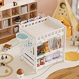 Wickelkommode Wickeltisch, Baby Wickelkombi mit 2 Ablagefächern,Hängeboxen und Waschbecken,Mobiler Wickeltisch,Wickelstation mit Latexauflage,Platzsparend Stabil,Weiß