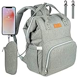 NEVEQ Baby Wickelrucksack, Babytasche für Reise, Wickeltasche Große Kapazität, Multifach Reise Rucksack Wasserdicht Fächer Babyflaschehälter (Grau)