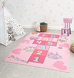 the carpet Happy Life Kinderzimmer, Kinderteppich, Spielteppich, Waschbar, Zahlenteppich, Hüpfteppich, Zahlen, Pink, 120 x 160 cm