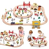 72 Teilen Holzeisenbahn Set Spielzeug Biebuxo Eisenbahn Kinder ab 3 4 5 6 7 8 Jahren Kinder Holzeisenbahn Schienen und Zugspielzeug Geschenk für Jungen und Mädchen