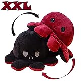 KUNSTIFY 40cm Octopus Plüschtier, Oktopus Plüsch Wenden XXL, Riesen Stimmungs Kuscheltier, Geschenk für Freundin (40cm Rot Schwarz)
