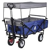 WOLTU Bollerwagen faltbar, Handwagen Gartenwagen mit Dach, Rollen, Bremse, Strandwagen mit Sonnenschutz, für Garten Camping Kinder, 80 kg belastbar, Blau