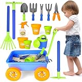 deAO Gartenset mit Schubkarre Kinder, Schaufel, Rechen, Blumentöpfe, Gießkanne Usw, 15Pcs Kinder Gartengeräte Spielset, Gartenwerkzeug & Sandspielzeug ab 3 4 5