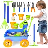 deAO Gartenset mit Schubkarre Kinder, Schaufel, Rechen, Blumentöpfe, Gießkanne Usw, 14Pcs Kinder Gartengeräte Spielset, Gartenwerkzeug & Sandspielzeug ab 3 4 5