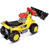 DREAMADE Kinder Sitzbagger mit Schaufel und eingebautem Ablagefach, Aufsitzbagger mit Sound-Tasten, Bagger zum draufsitzen für Kinder ab 3 Jahren