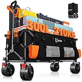 BTTN XXXL Bollerwagen Faltbar 300 L / 210 kg Traglast – mit Bremsen, 18×10 cm Breitreifen – Klappwagen für Garten, Strand, Camping & Einkaufen – Schwarz