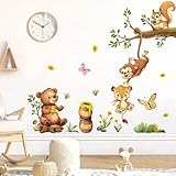 JOYSKY Wandtattoo Dschungel Bär Affe Eichhörnchen Wandtattoo Kinderzimmer PVC Wandsticker Kinderzimmer Wanddeko Babyzimmer für Jungen Mädchen Babyzimmer Schlafzimmer Wanddeko