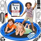 ELONEO Nestschaukel Outdoor & Indoor mit 120 cm Durchmesser | Tellerschaukel bis 300kg belastbar | höhenverstellbare Hängeschaukel inkl. Kissen, Griffen und Zubehör-Set | Premium Schaukel