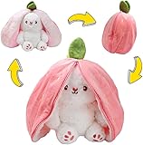 Hasen Verstecken Plüschtier, Flip Plüsch Hase Spielzeug, Plüschtier Hase, Hase Stofftier, Erdbeeren Karotten Hase mit Reißverschluss, Hase Kuscheltier für Jungen, Mädchen (Rot/Erdbeeren Hase)
