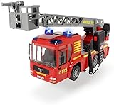 Dickie-Spielzeug 203716003 MAN Dickie Toys Fire Hero, Feuerwehrauto mit manueller Wasserspritze, Licht-& Soundeffekt, inkl. Batterien, abnehmbares Dach, 43 cm, rot
