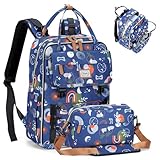 Tonyeee Wickelrucksack für Mama und Papa Wickeltasche groß mit Wickelunterlage abnehmbarer Flaschentasche Baby Tasche für Reisen Kinderwagen Babytasche Blau