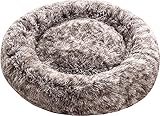 Comlax Beruhigende Donut Hundebetten Klein, Rundes Kissen mit abnehmbarem waschbarem Bezug, Anti-Angst-Kunstfell-Kuscheltier, Flauschiges, bequemes, pelziges Haustierbett (50cm, Braun)