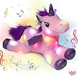 Hopearl Plüschtier mit LED-Beleuchtung, Musik, Einhorn, Leuchtend, verstellbare Lautstärke, Schlaflied, animiert, beruhigend, Geburtstagsfest, für Kinder, Kleinkinder, Mädchen, Rosa, 40,6 cm