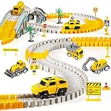 kizplays 260pcs Autorennbahn Rennbahn 6 Cars Bagger Spielzeug, Spielzeugautos Autobahn ab 3 4 5 6 Jahre Junge Mädchen,Flexible Track Kran Spiele, Elektroauto für Kinder Geschenk
