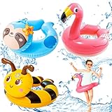 MORAINJAY 3er Set Schwimmring Kinder, Aufblasbare Pooltiere Flamingo Biene, Wasserspielzeug Schwimmreifen für Pool, Strand Sommerparty