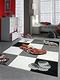 CARPETIA Kinderteppich Spielteppich Jungen Kinderzimmerteppich Auto Rennwagen rot schwarz Größe 140x200 cm
