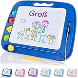 SGILE Große Magnetische Maltafel Zaubertafel Kinder, 42×32 cm Magnet Magnettafel mit 4 Stempeln, Kreatives Spielzeug ab 2 Jahren, Geschenk für Jungen & Mädchen 1 2 3 4 Jahre, Blau