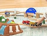 Battat Holzeisenbahn Set – Eisenbahn mit Lok aus Holz mit Schienen, Brücke, Bäume, Berg und mehr – Holzzug Spielzeug für Kinder ab 3 Jahre (47 Teile)