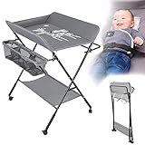 RELOVE Wickeltisch faltbar, mit Aufbewahrungskorb an der Seite, Struktur aus Eisen, max. Belastung 25 kg, für Neugeborene, ergonomisches Design, Wickeltisch, faltbar und tragbar (grau (80 x 66 x 98
