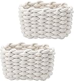 Doppelpack Aufbewahrungskörbe Wickelkorb Kleiner Korb Geflochten,Körbchen Aufbewahrungskorb Weiche Baumwolle Quadratische Badezimmer Schminke Spielzeug Regalkorb Mini Körbchen Weiß Basket