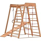 Kletterdreieck Indoor-Spielplatz aus Holz für Kinder - Kletternetz, schwedische Leiter, Ringe, Rutsche - Ideal für 1 bis 5 Jahre - Trägt, 145х120