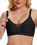 Jiuday Still BH ohne Bügel Große Brüste Damen Schwangerschafts- & Still-BHS Bequemer Gepolstert Spitze Seamless Nursing Bra Nahtloser Push Up Stillbh (Schwarz,XL)