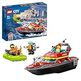 LEGO 60373 City Feuerwehrboot, Spielzeug, das im Wasser schwimmt, mit Rennboot, 3 Minifiguren und Jetpack, Feuerwehr-Boot-Spielzeug Geschenkidee für Jungen und Mädchen ab 5 Jahren