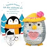 Positive Penguin Geschenk, Pocket Hug Pinguine mit Schlüsselanhänger, Emotional Support Strickwolle Pinguin, Positive Mutmacher Geschenke für Krebspatienten, Glücksbringer für Einschulung (Gelb)