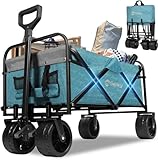 Sekey Bollerwagen Faltbar 200KG Schwerlast, Faltbarer Bollerwagen Extra Breite Reifen 17x10 cm, Falt Bollerwagen Offroad Strand mit Teleskopstange Bremsen, Klassisch 3017, Hellblau
