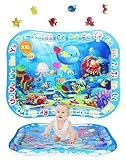 SOSALUK 97x76CM Wassermatte Baby XXL Wasserspielmatte BPA FREI Water Mat baby ab 3 6 9 bis 12 Monate Wasser Spielmatte für Baby Bauchzeit Matte Tummy Time, groß(Wasserozean)