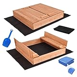 Sandkasten mit Deckel Sandbox Imprägniert 120x120 150x150 Sandkiste mit Sitzbänken Holz Spielzeug (120 x 120 cm)