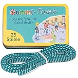 GLÜCKSWOLKE Gummitwist + Buch mit 25 Spiele - Indoor & Outdoor Spielzeug für Kinder ab 6, 7, 8, 9, 10 Jahre I Gummi Twist - Kinderspiele für Einschulung in Schultüte I Geschenke für Mädchen & Junge